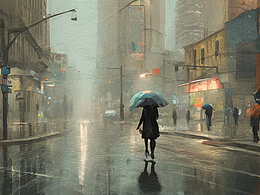 #站酷梦笔#街景，行人，下雨