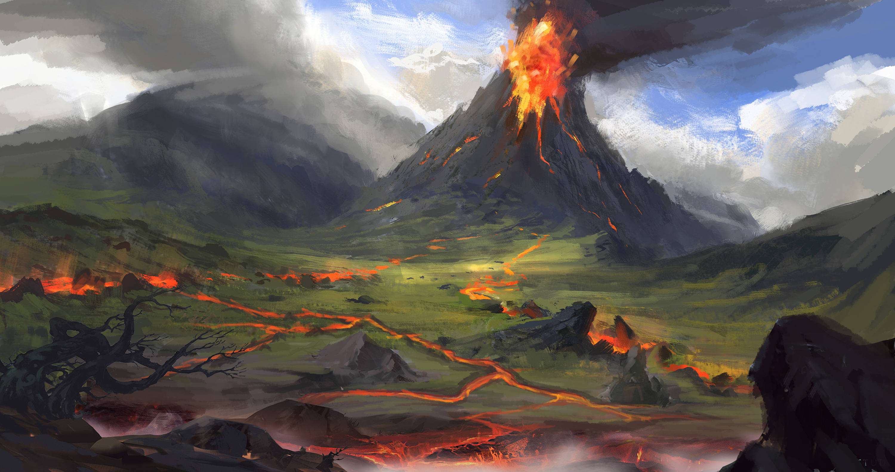 手绘卡通火山免抠png透明图层素材图片-图行天下素材网