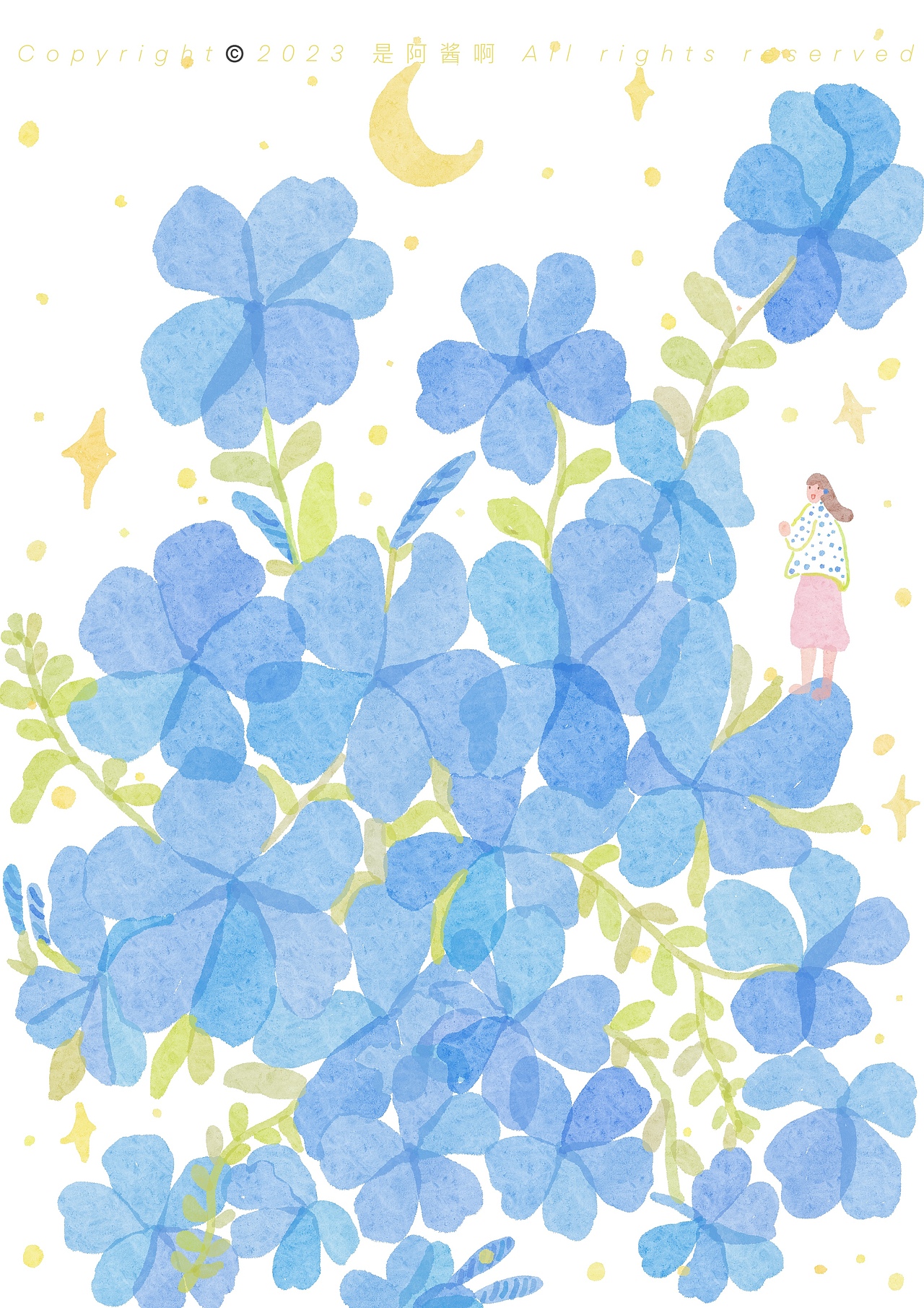原创插画|蓝雪花