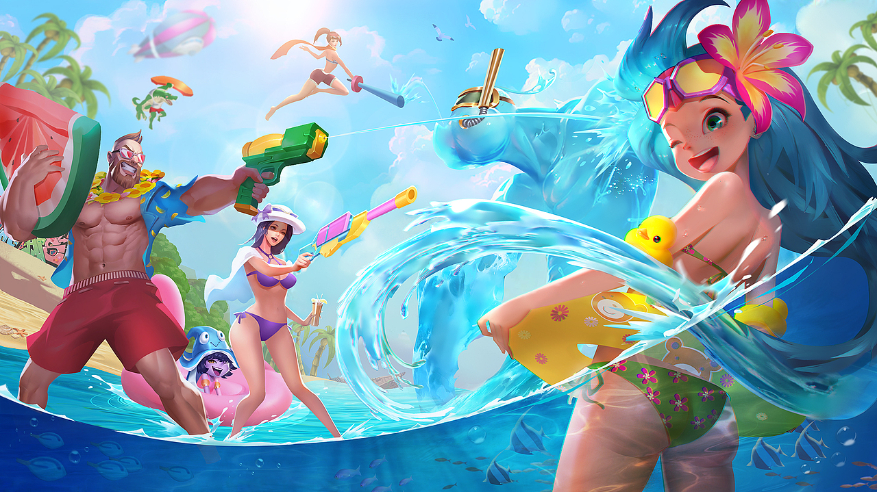 佐伊泳池派对|插画|游戏原画|画画的大f_原创作品-站酷zcool