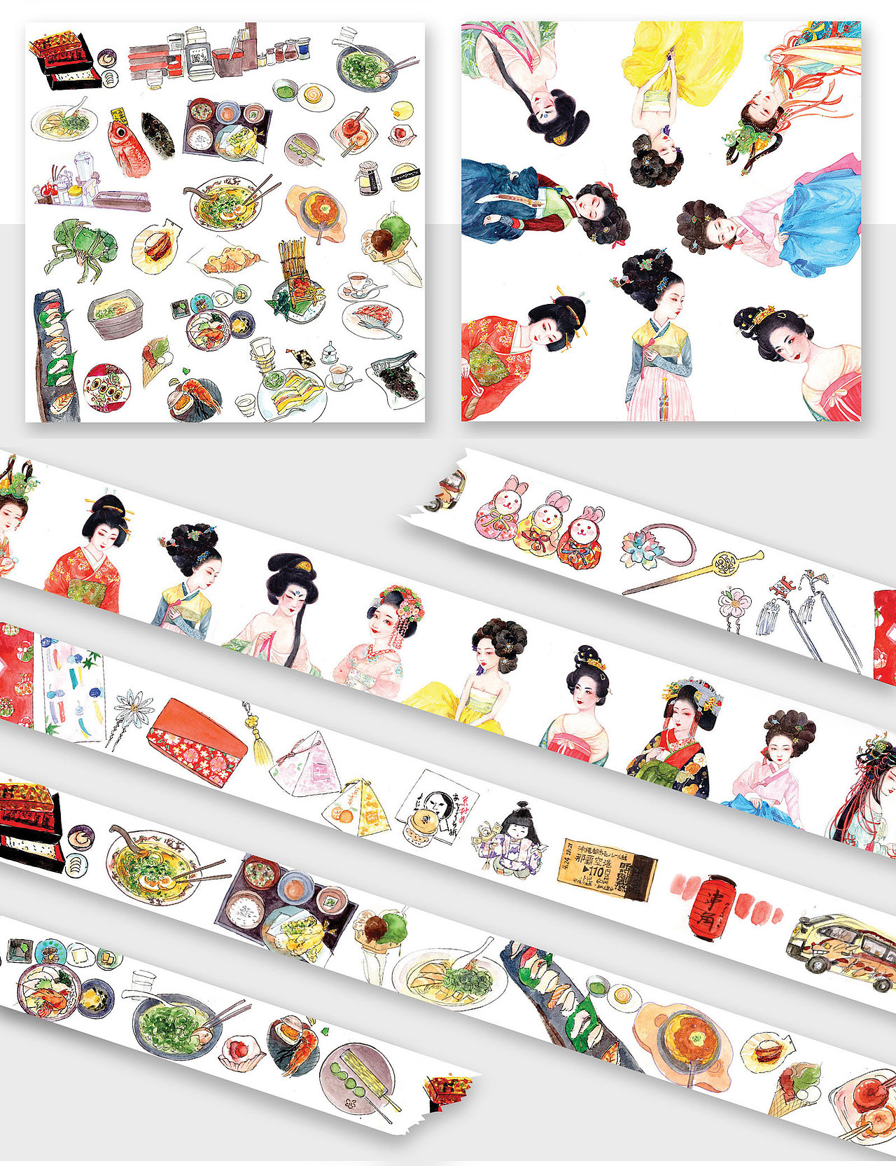 中日手帕+纸胶带设计展（图ZMTYxNzEwNjQ0） - 商业插画 - 站酷设计师不卡门的Carmen原创素材 - 站酷ZCOOL