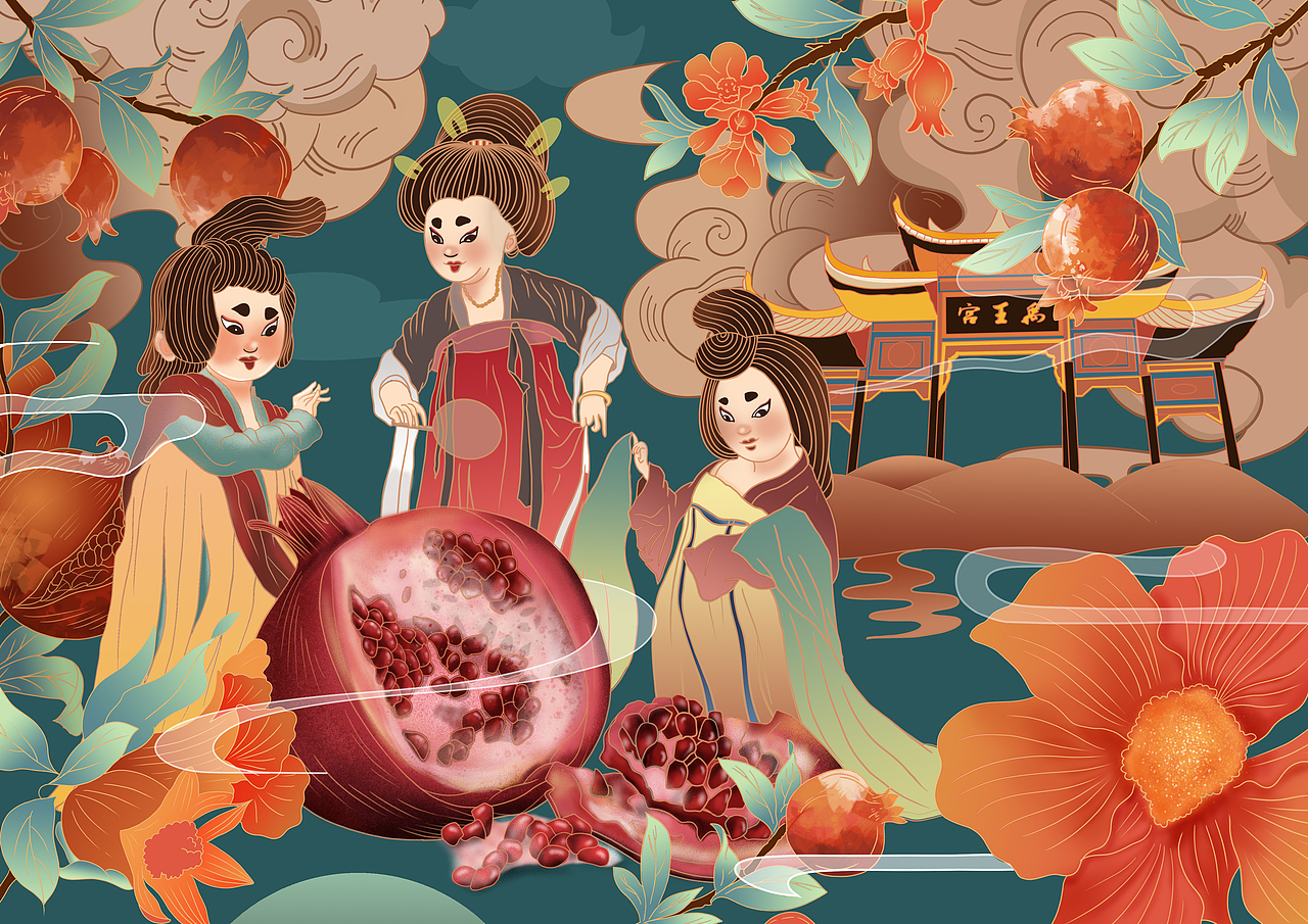 石榴裙（图ZMjAxMTg2MTY0） - 商业插画 - 站酷设计师禾桃设计原创素材 - 站酷ZCOOL