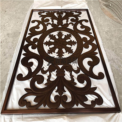 红古铜铝板雕刻屏风、激光镂空花格KTV装饰端庄又禅意