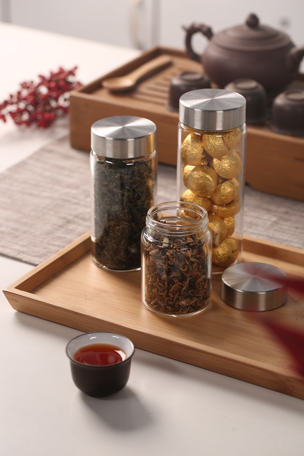 茶叶罐拍摄 玻璃储物罐