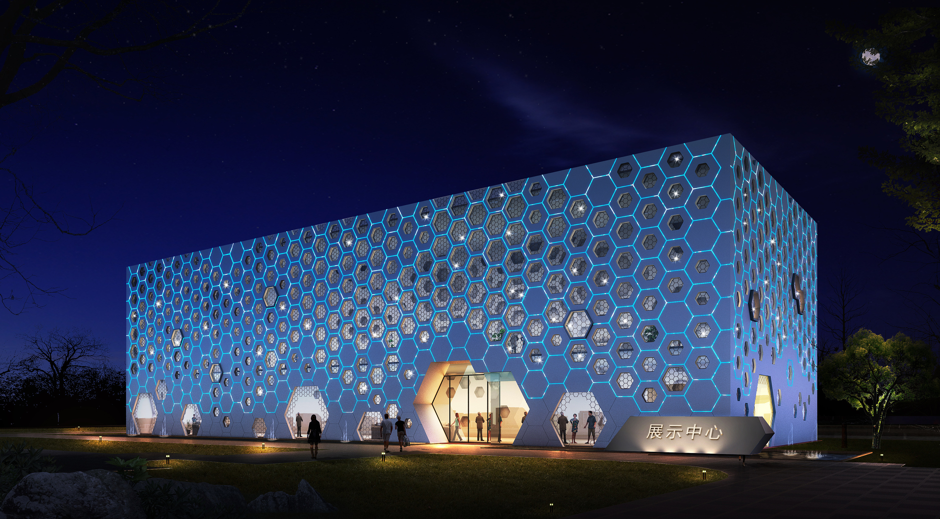 马蜂六边形建筑夜景灯光设计