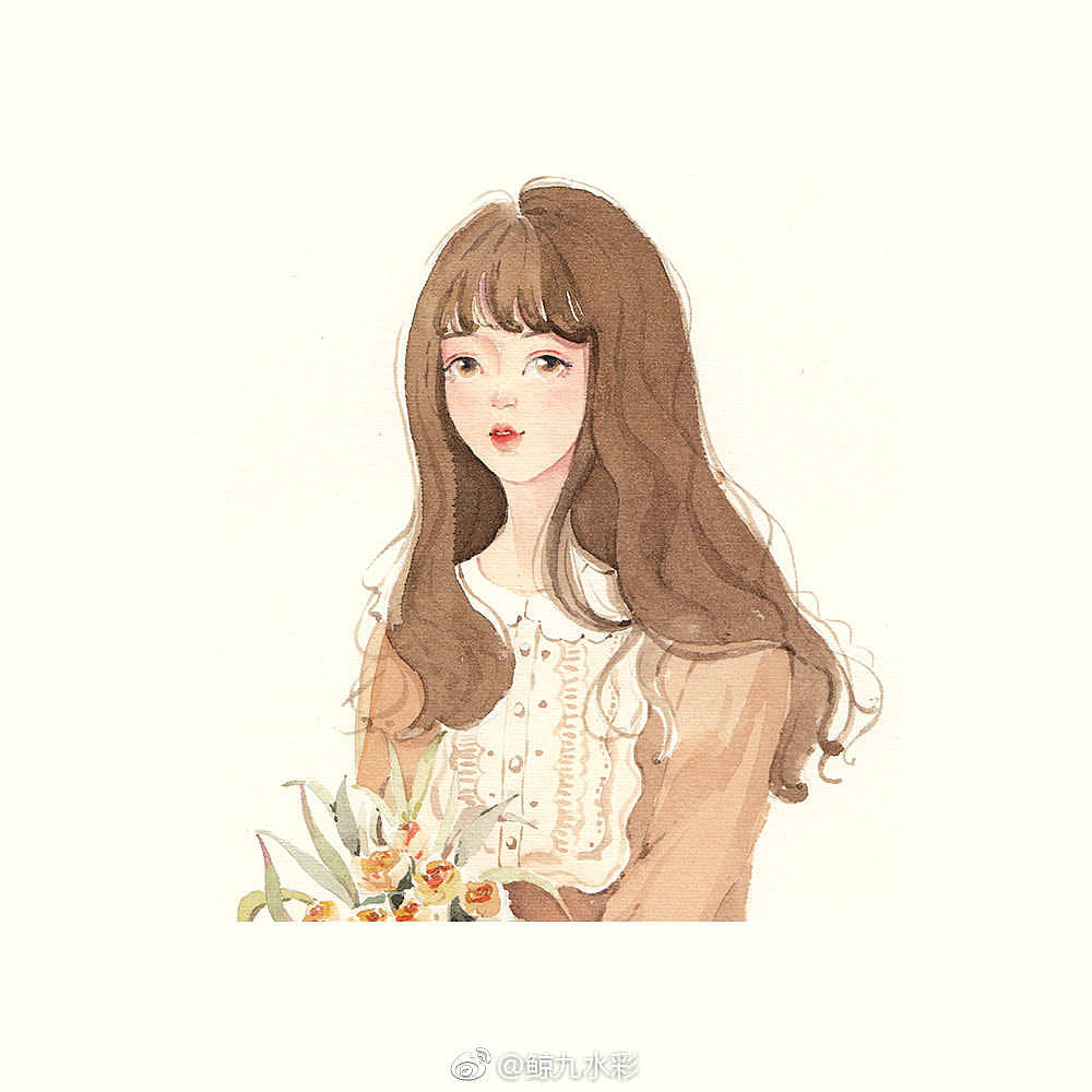 水彩少女清新插画头像