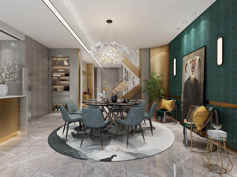 龙湖椿山联排别墅装修案例|天古装饰轻奢风格别墅设计