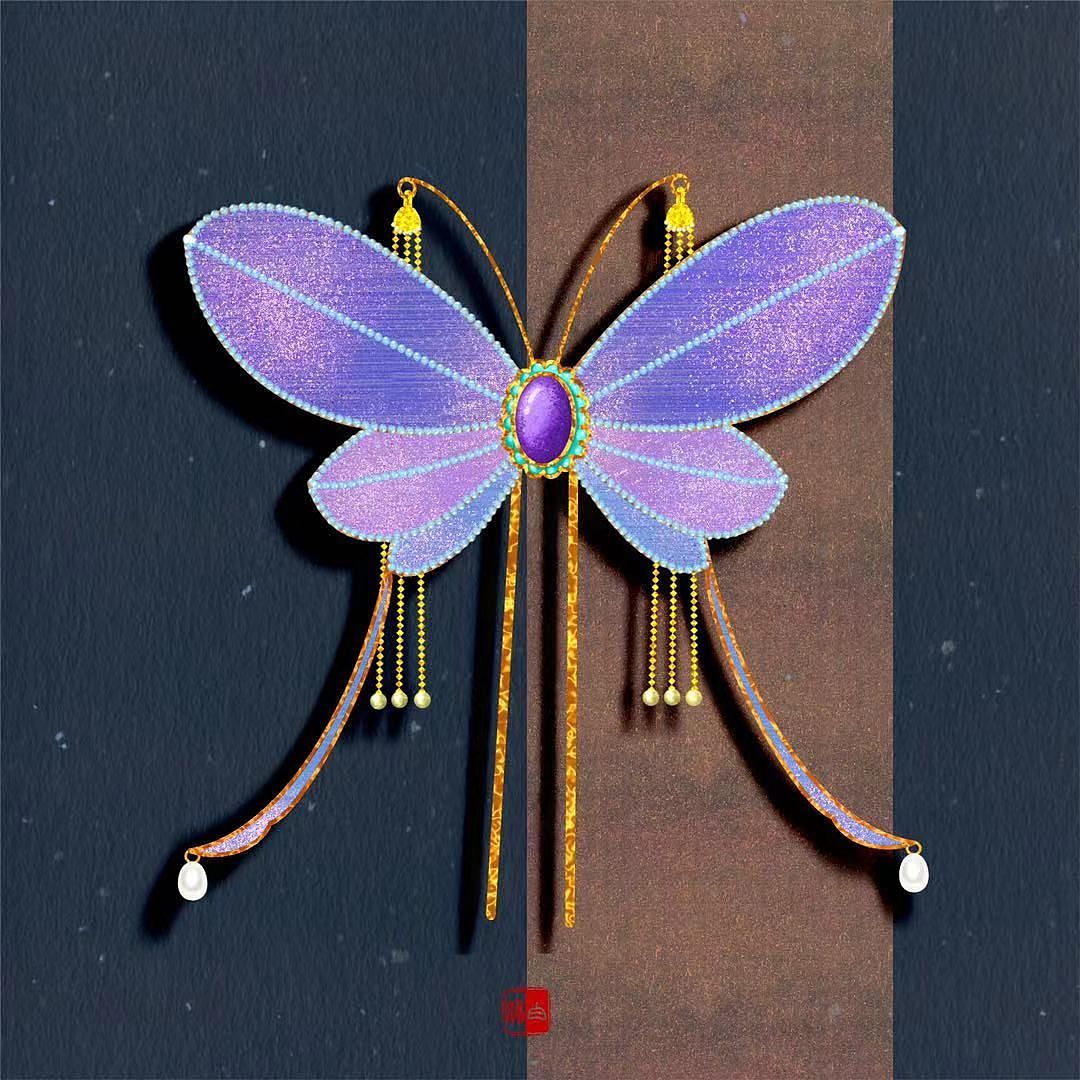 蝴蝶簪稿（图ZMzI5NTY4NDg0） - 首饰设计 - 站酷设计师白蟾RAN原创素材 - 站酷ZCOOL