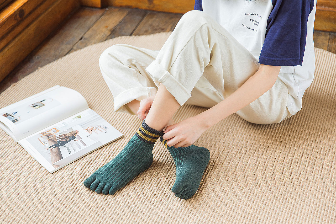 2019春夏女袜袜子五指袜二杠日系学院风复古