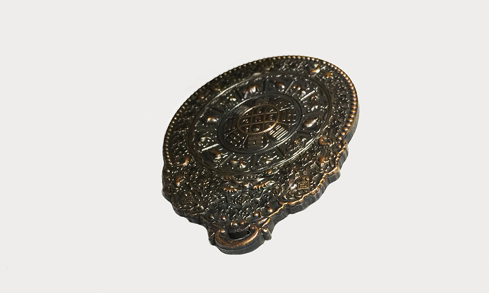 纯紫铜九宫八卦牌,藏传腰挂,紫铜做旧九宫八卦牌