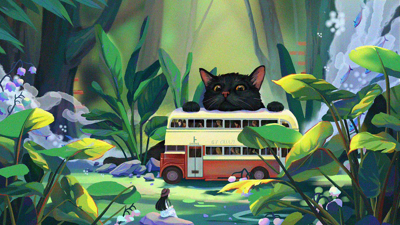 小巴环游记-猫咪森林|插画|创作习作|瓜子guazi - 原创作品 - 站酷