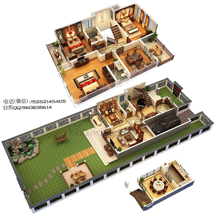 三维立体户型图/家配图/户型图/3D户型图渲染
