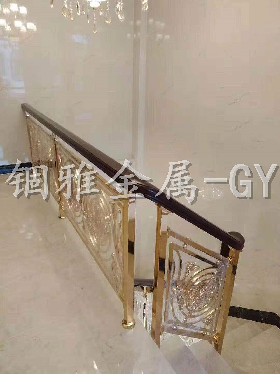 镜面K金香槟金别墅装饰楼梯铝艺黄铜雕刻护栏屏风锢雅
