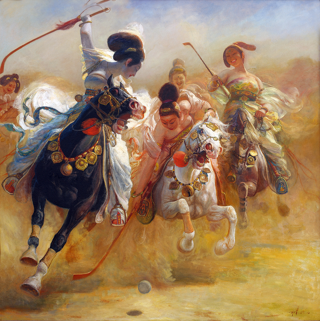 油画作品《唐风 打马球》