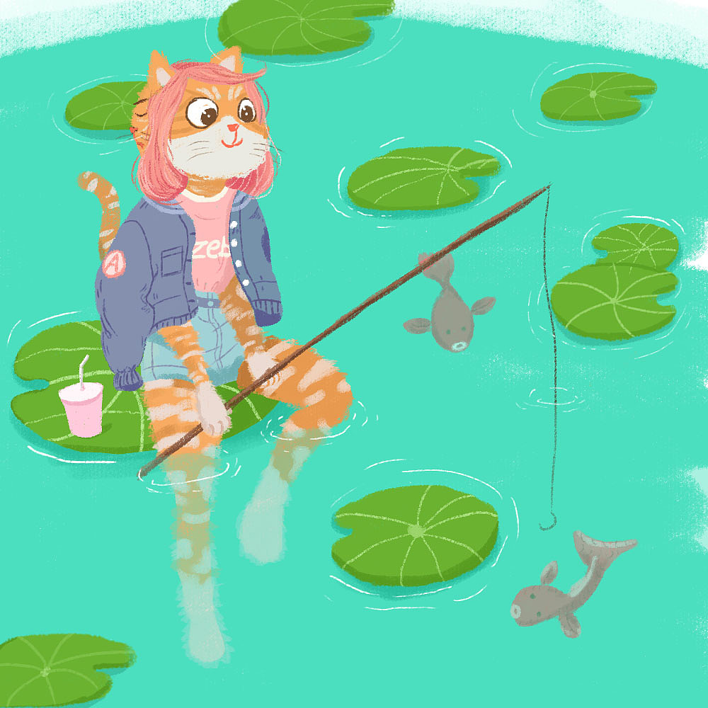 小猫钓鱼（图ZMjQwNzY2MzUy） - 儿童插画 - 站酷设计师桃之yao妖原创素材 - 站酷ZCOOL