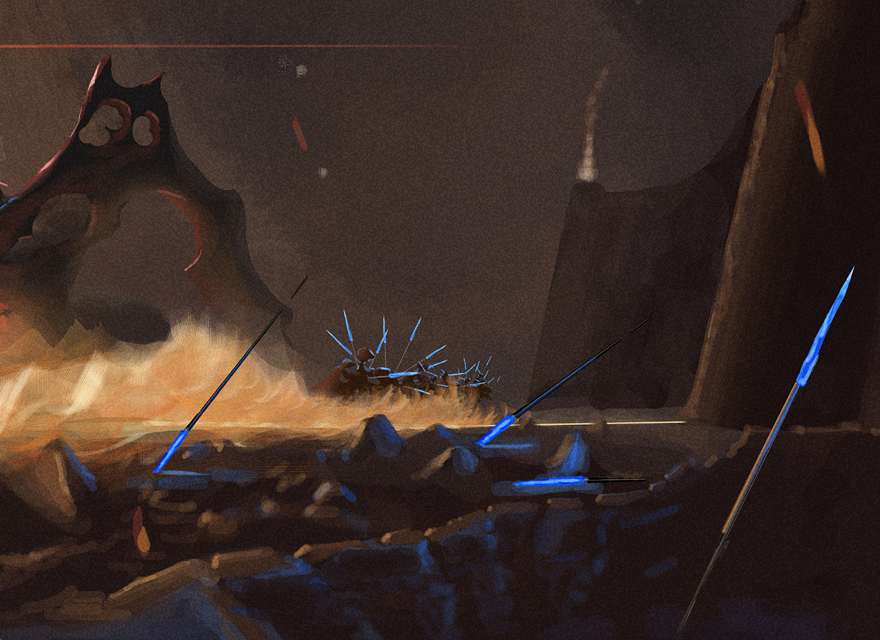 远处:落荒而逃远去的队友(每人必备冰矛),此刻必定高喊:“无望了!撤退!别打主宰!“)
还有满地散落的冰矛——和《冰与火之歌》龙晶一样,这可是重要战备物资啊!<br>