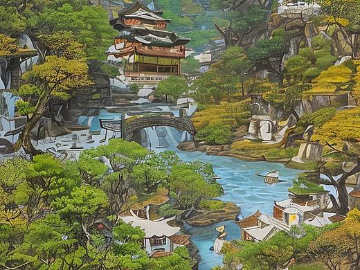 复古山水插画