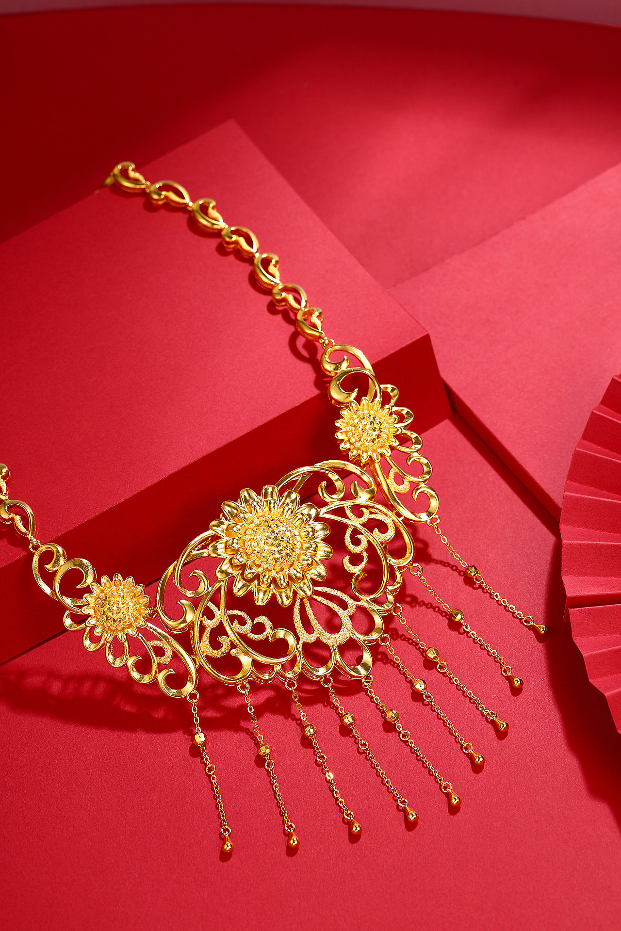 红底 中国金 中国红 婚庆饰品 黄金饰品 项链