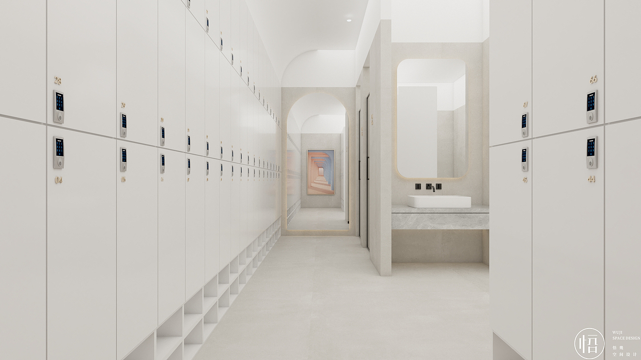 ▲更衣室,Locker Room
<br>整体设计色调明亮自然,<br>令人感到舒适放松。<br>宽敞明亮的空间,<br>化繁为简,<br>白色与米灰色拼接的墙面,<br>与黑色线条的搭配设计也异常和谐。<br>洗去尘埃与泥垢,<br>让人神清气爽,如沐春风,<br>这也是一天心情最平静的时光。