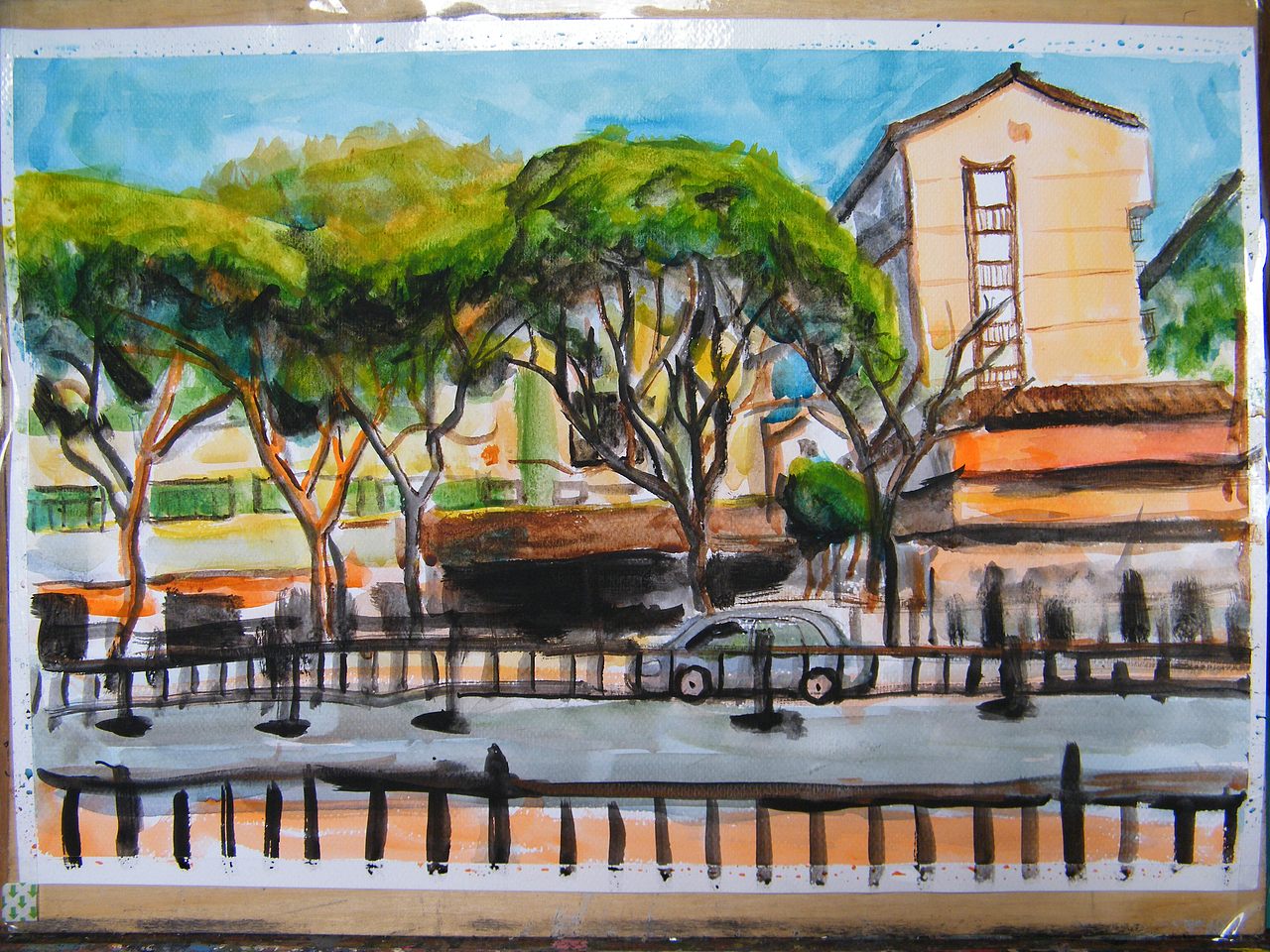 《街景》纸本水彩 四开 叶成和