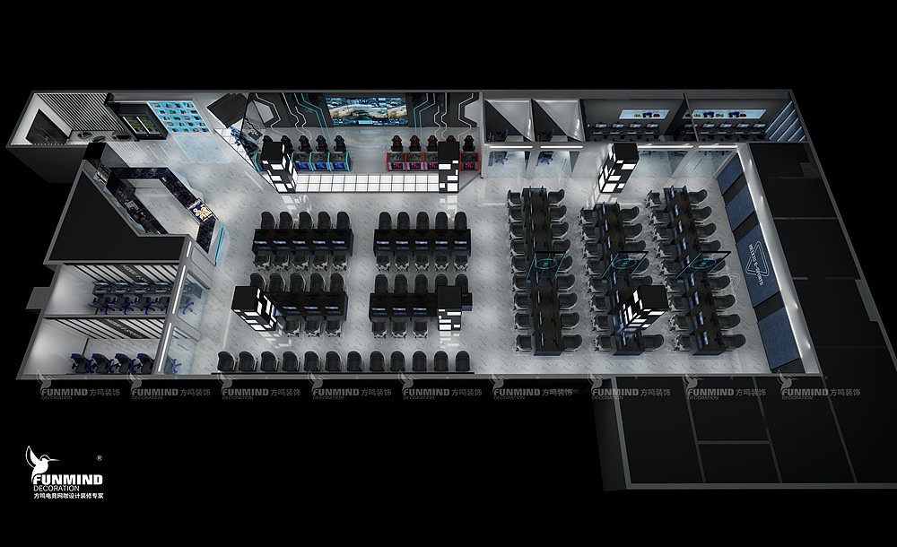 项目信息
设计师:方鸣电竞设计装修研究院.主案级设计团队<br>项目名称:TJ嘿秀网咖电竞馆(滨海新区店)<br>网咖机位:150台<br>项目面积:600平米<br>装修费用:70万<br>项目年份:2020年