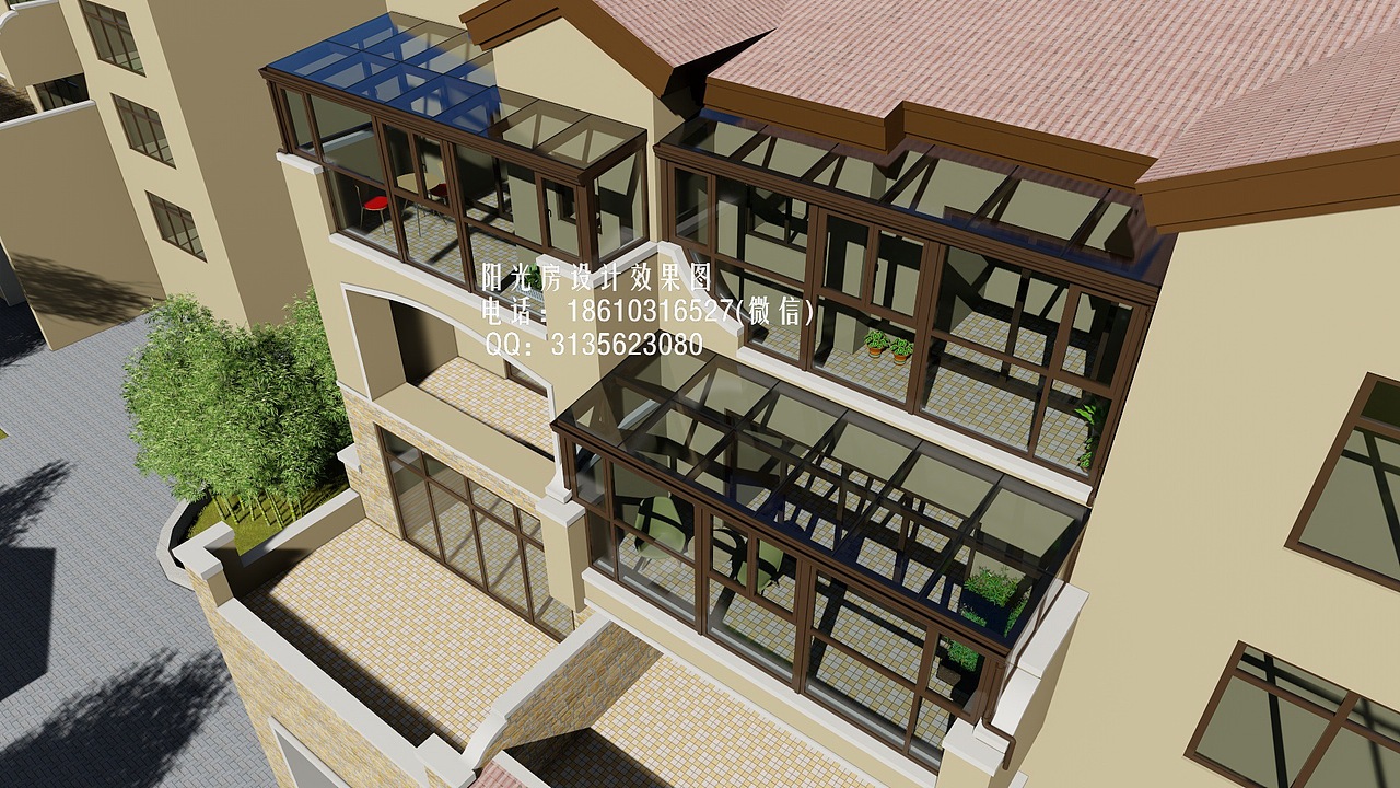 D9113断桥铝门窗阳光房设计效果图