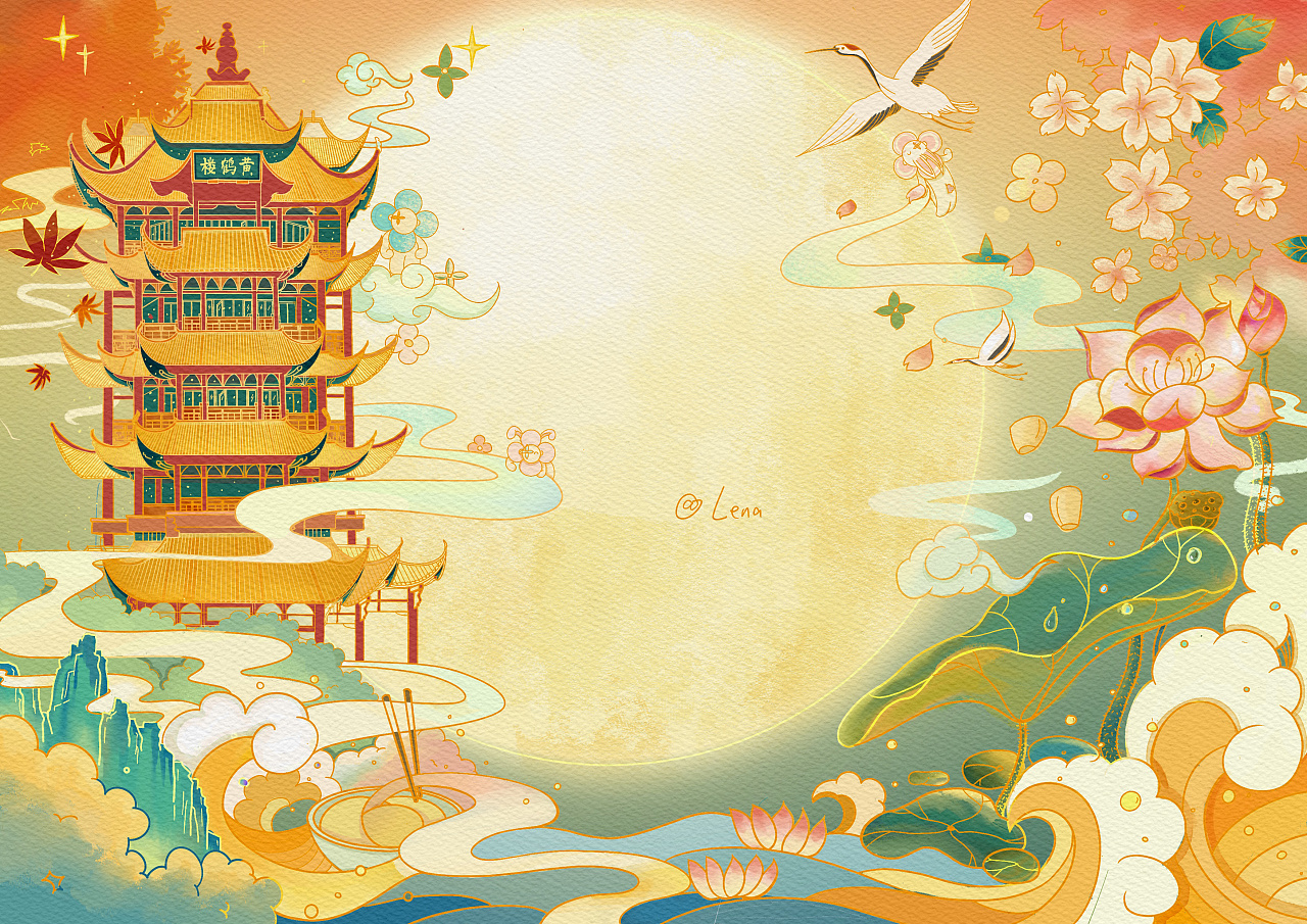 国潮黄鹤楼武汉城市映象插画