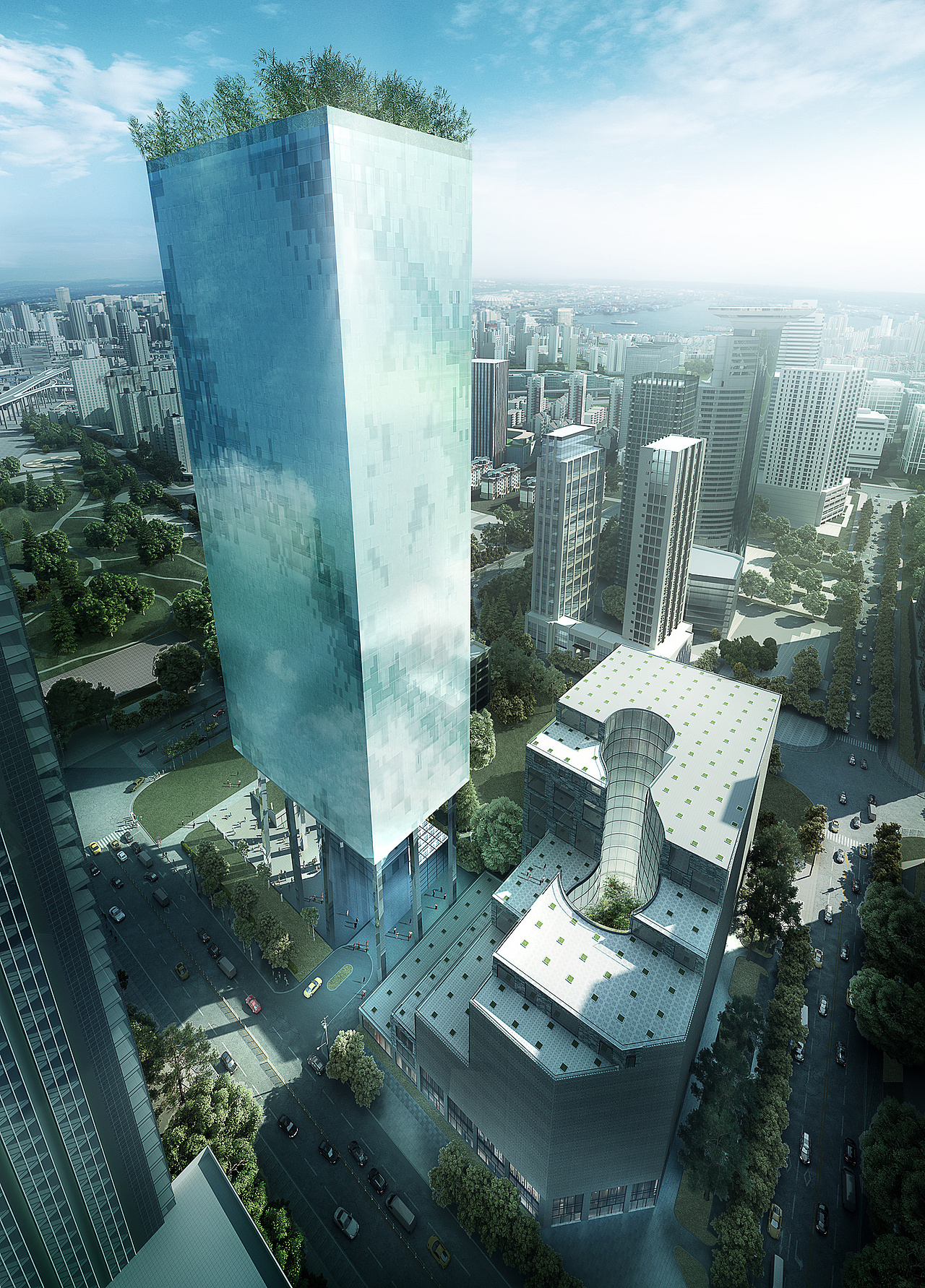 室外建筑鸟瞰 透视效果