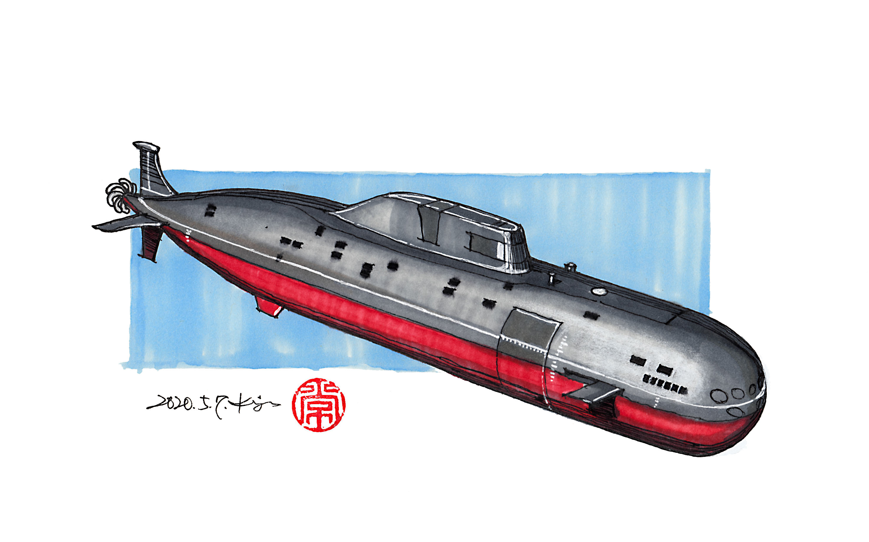 手绘丨潜艇