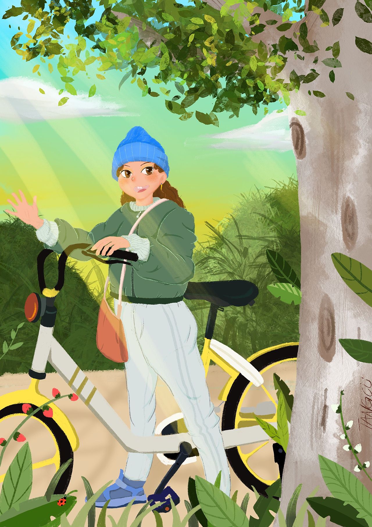 儿插配图系列——阳光下的骑行女孩|插画|儿童插画|a糖醋_原创作品