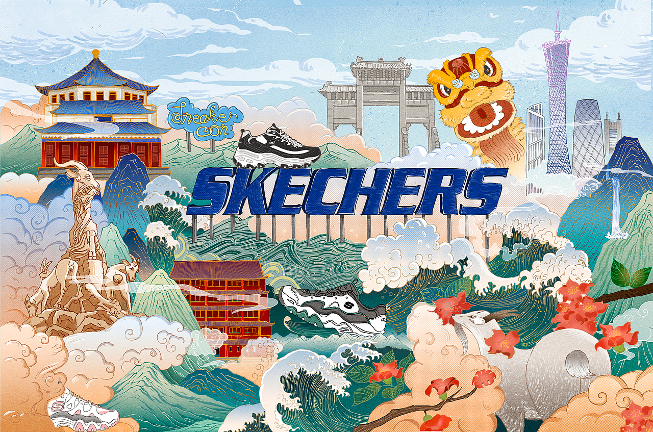 斯凯奇展会声控鞋盒包装插画设计