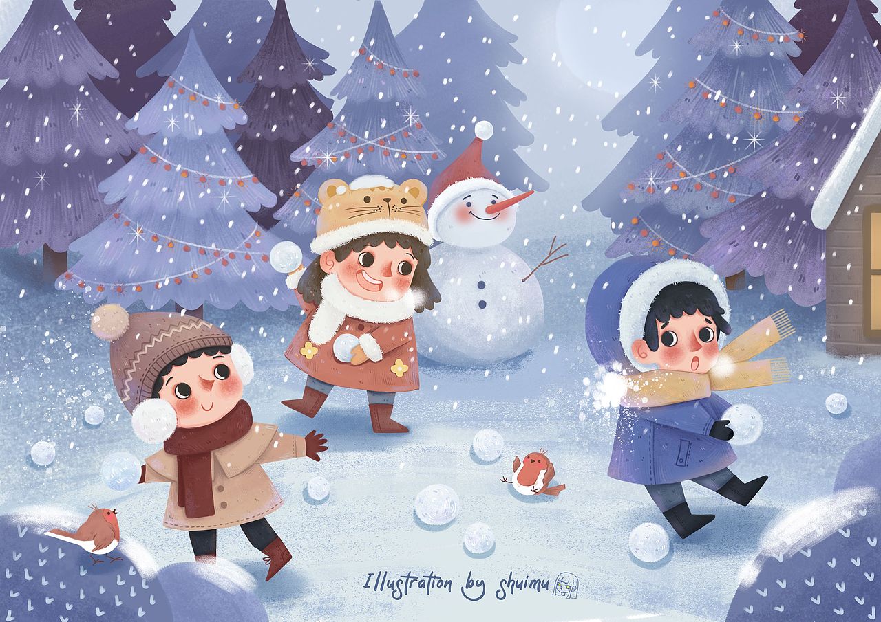 【儿童绘本插画】下雪啦~~打雪仗啦~~~