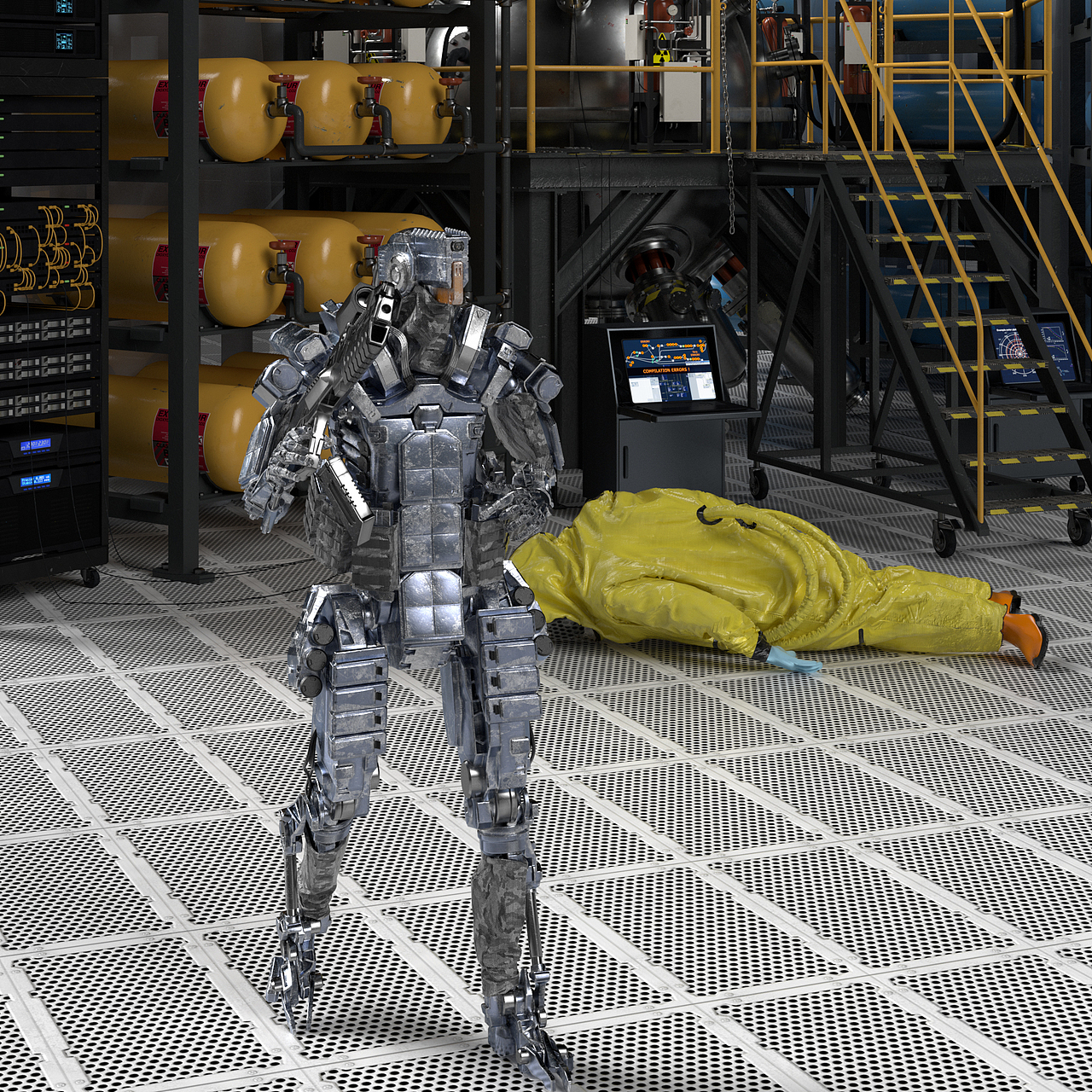 渲染练习战损机甲场景