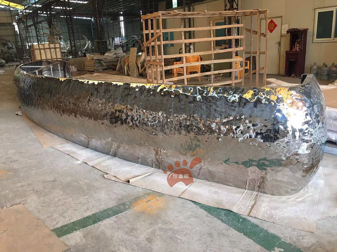 养生会所不锈钢前台接待桌水波纹不锈钢吧台轻奢现代风