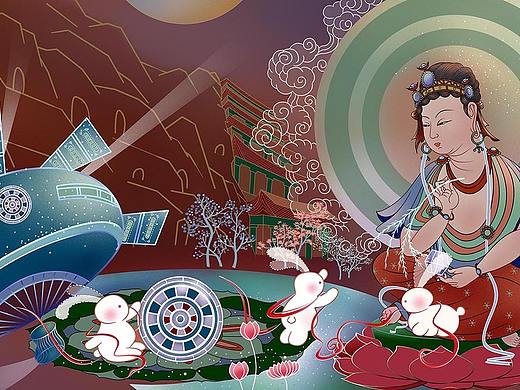 敦煌星际兔创意插画