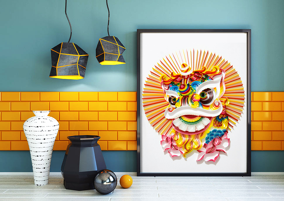 手工衍纸装饰画-吉庆醒狮（图ZMTQ2NTIwMTE2） - 其他手工艺 - 站酷设计师翡翠梦境艺术工坊原创素材 - 站酷ZCOOL