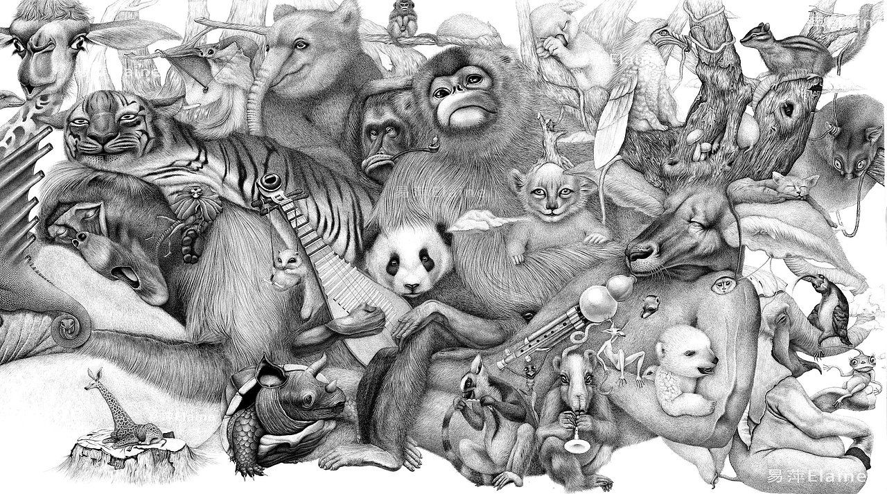 钢笔手绘《共生》（图ZMjc0NzkwODEy） - 艺术插画 - 站酷设计师易萍Elaine原创素材 - 站酷ZCOOL