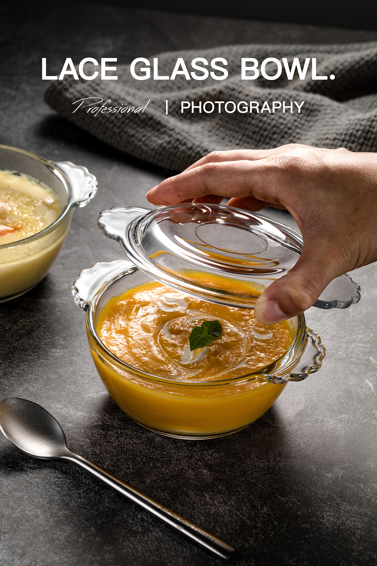 电商生活用品摄影 花边透明玻璃小碗可爱小汤碗