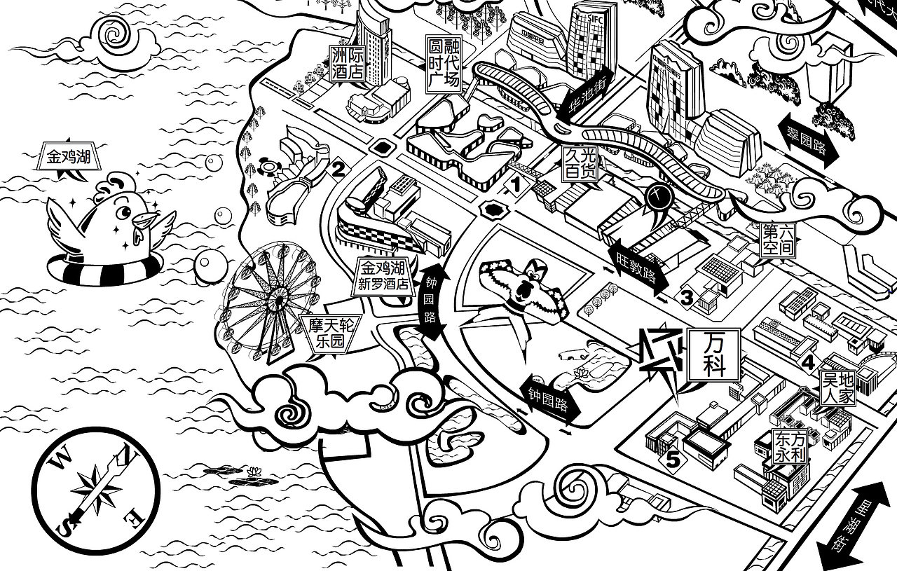 金鸡湖东万科新办公楼周边手绘地图