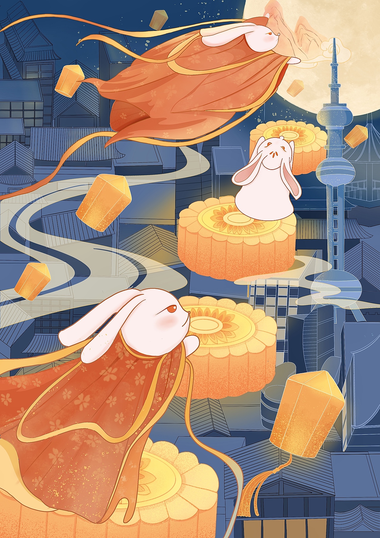 中秋节原创国潮插画|插画|商业插画|你何兄_原创作品-站酷(zcool)