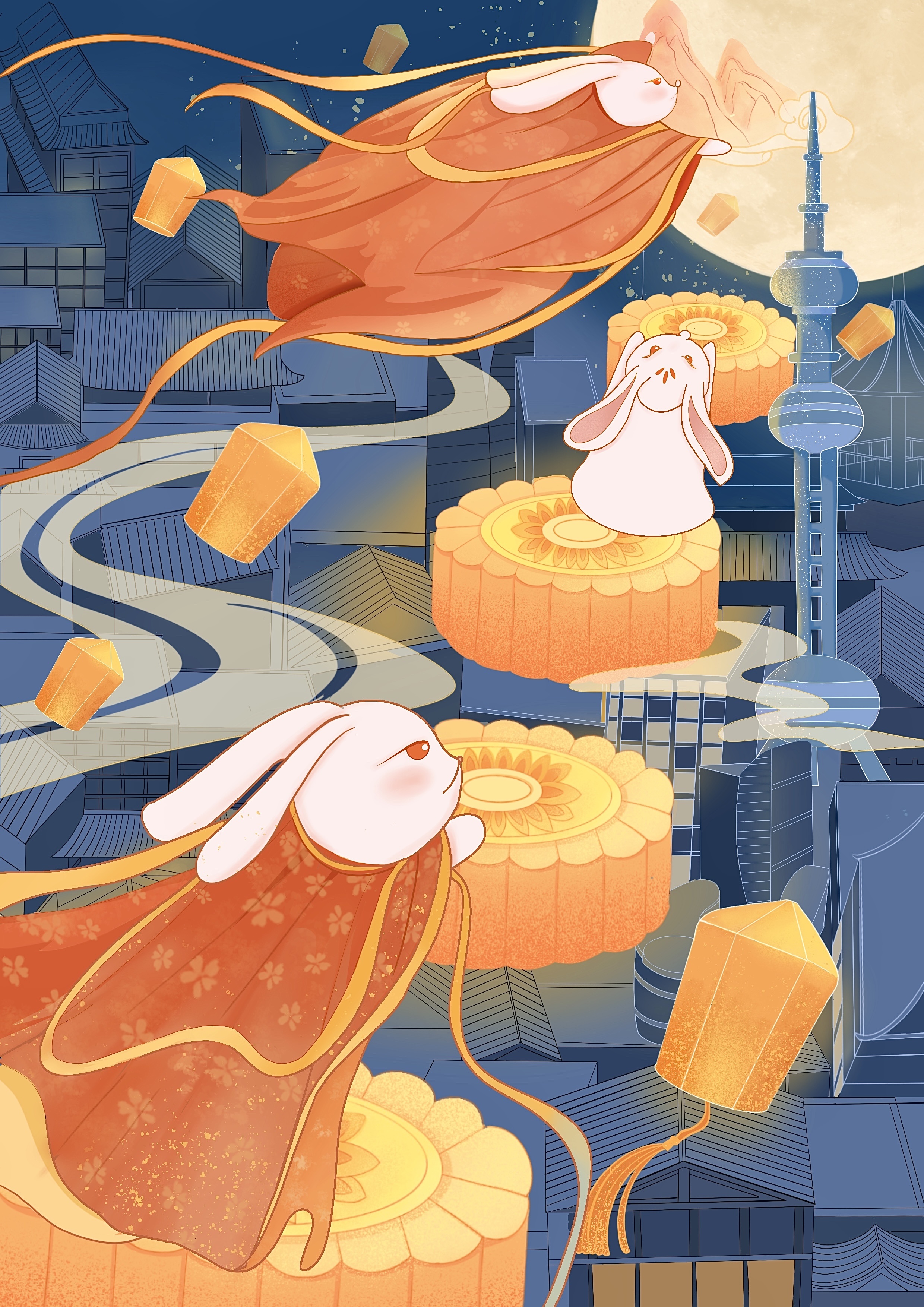 中秋节原创国潮插画