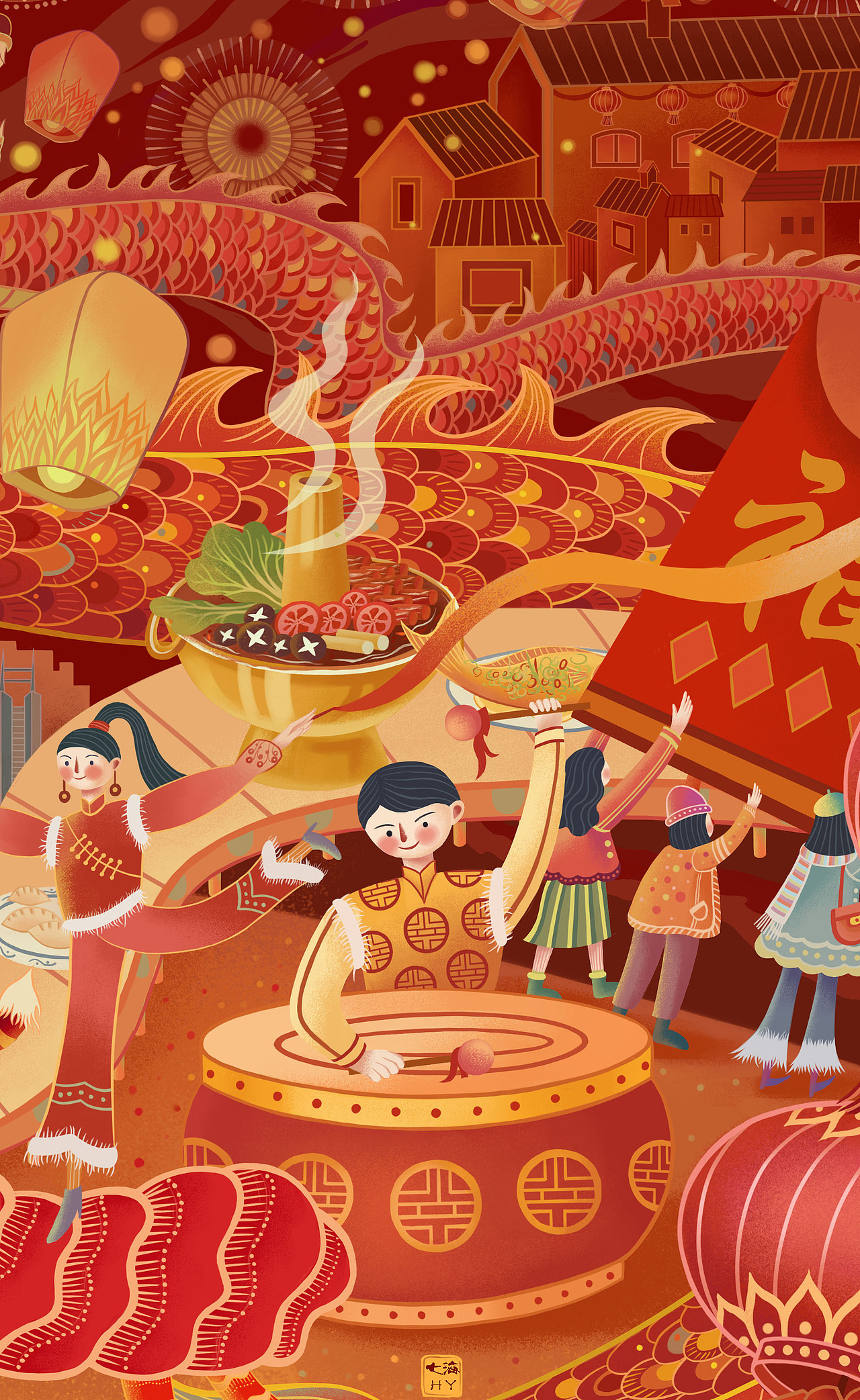 《龙年贺图》插画习作（图ZMjgwNzAyMzY4） - 商业插画 - 站酷设计师七海HY原创素材 - 站酷ZCOOL