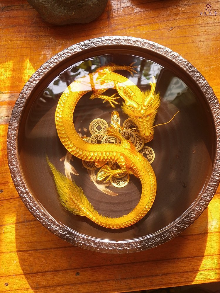 凡尼亨3d树脂画金龙聚宝盆
