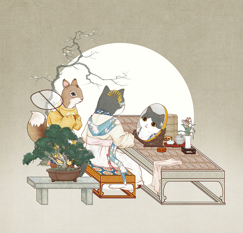 观复猫之钻进古画