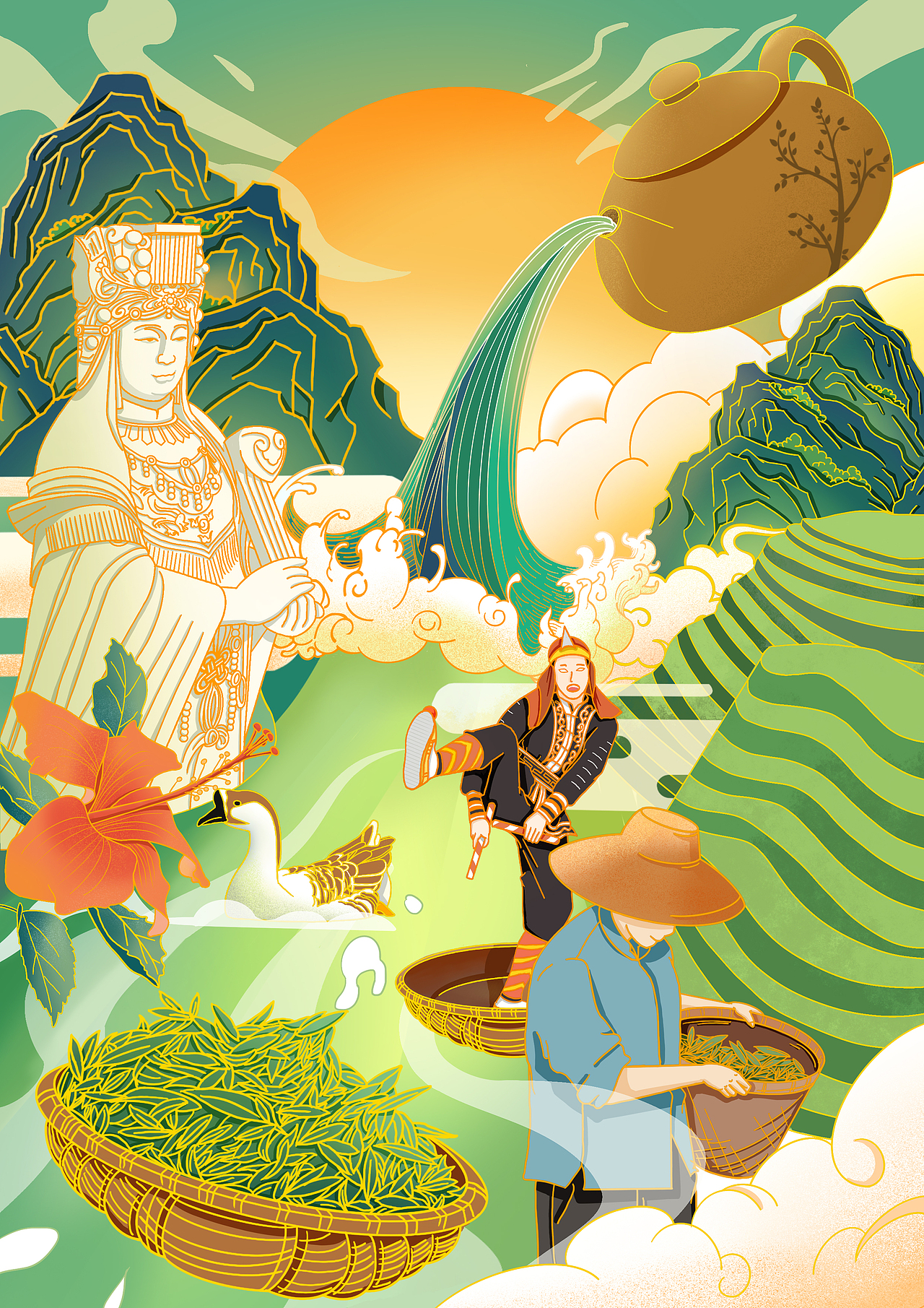 “潮汕英歌舞”插画设计（图ZMzAxNzA4MzIw） - 创作习作 - 站酷设计师Z240299959原创素材 - 站酷ZCOOL