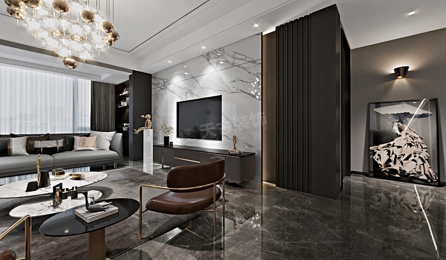 融创九棠府大平层装修案例,时尚现代港式风设计效果图