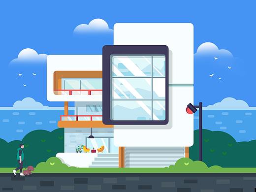 遛狗建筑插画（个人主页-ZNDEwMDkwNjQ=） - 创作习作 - 站酷设计师蘑菇头小哥原创素材 - 站酷ZCOOL