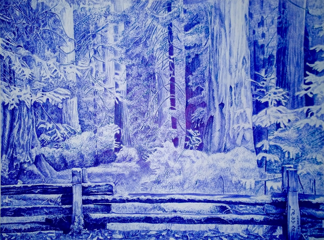 石思庆圆珠笔画风景