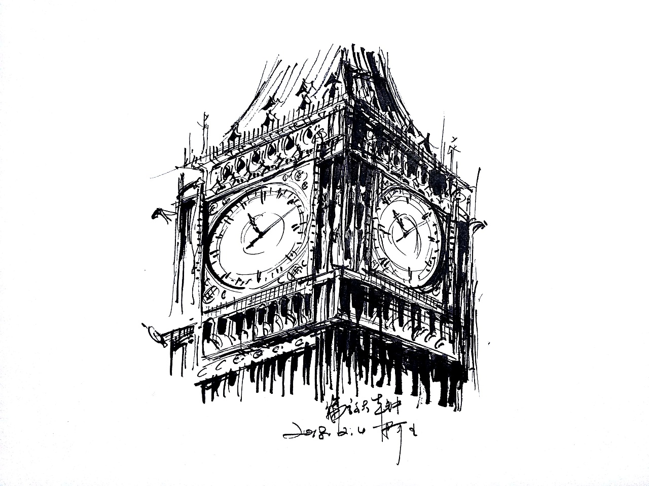 速写阿王建筑风景钢笔画