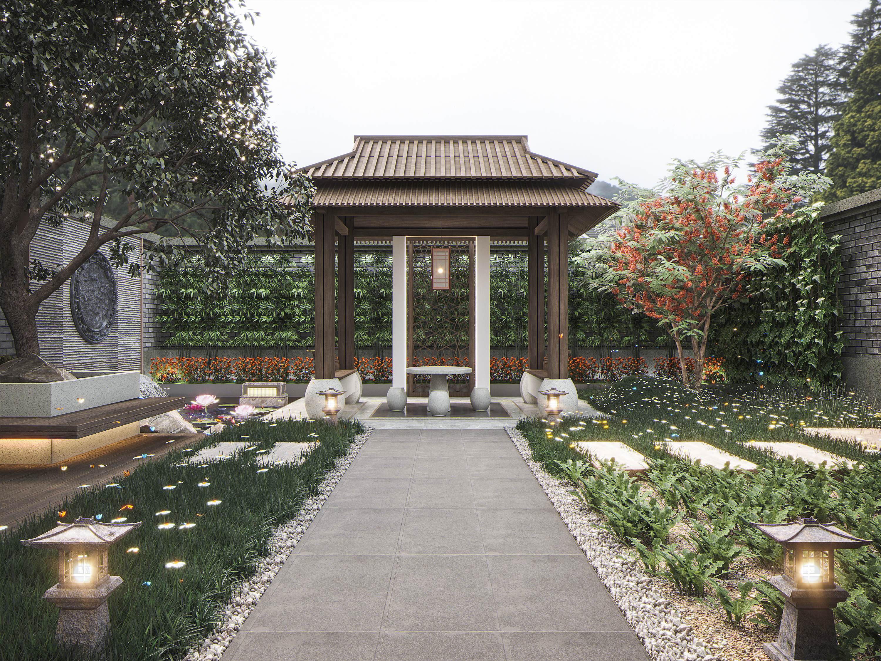 中式庭院花坛设计图片